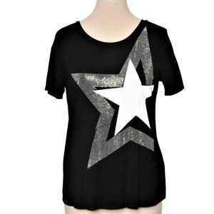 Hilary Radley Black Sequin Star Tee Shirt Size M